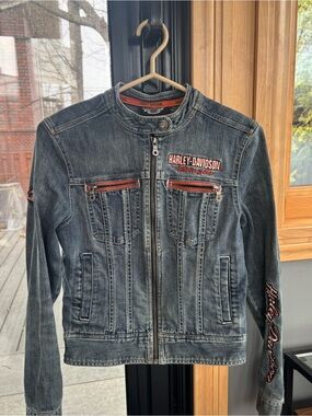 Harley-Davidson Blue Denim Jacket with Orange Trim